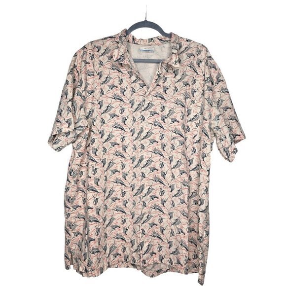 Columbia Shirt Mens XXL 2XL White Geometric PFG Fish Fishing Button Up Collared - Picture 6 of 16